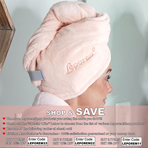 Leporem Extra Large (30 Inch X 11 Inch) 3 Pack Microfiber Hair Towel - Ultra Absorbent & Quick Dry Hair Turban For Curly, Long & Thick Hair, Anti Frizz, Hair Repair Towel Wrap For Women, Kids #TOP4