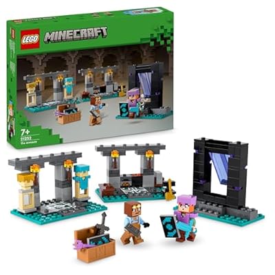 LEGO Minecraft Die Waffenkammer - Spielzeug mit Netherportal inkl. Alex & Waffenschmied Figuren -Zubehör wie Goldaxt Schwerter & Schild - Gamer Geschenk für Jungen & Mädchen ab 7 Jahren - 21252