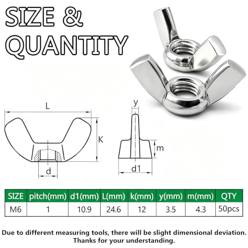 Image of 50PCS M6 Wing Nuts 304 Stainless Steel