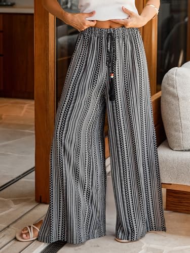 Image of CUPSHE Women's Wide Leg Beach Pants - Tropical Floral with Pockets Plus Size Casual Flowy Vacation Bottoms