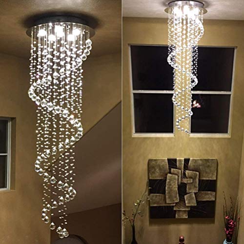 Modern Contemporary Swirl Chandelier Lighting for Foyer Dining Room Kitchen Chandelier Fixture Ceiling Light Rain Drop with All Crystal Balls D20'' X H61'' of CRYSTOP - Image 3