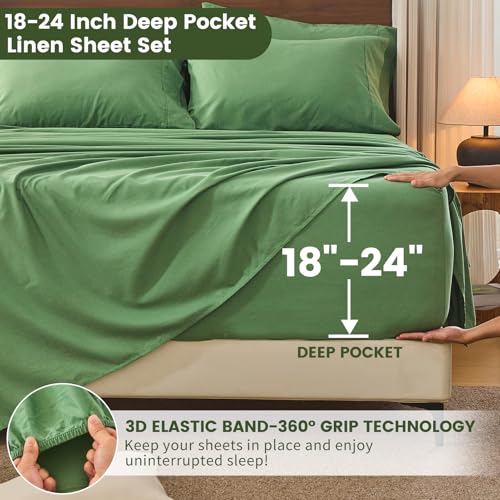 Image of Bedlifes 100% French Linen Cal King Bedding Set - 18-24 inch Extra Deep, 4Pcs | Soft & Durable, Breathable & Cooling, Flax Linen Sheet, OEKO-TEX Certified, Moisture Wicking, Easy Care, Machine Washable