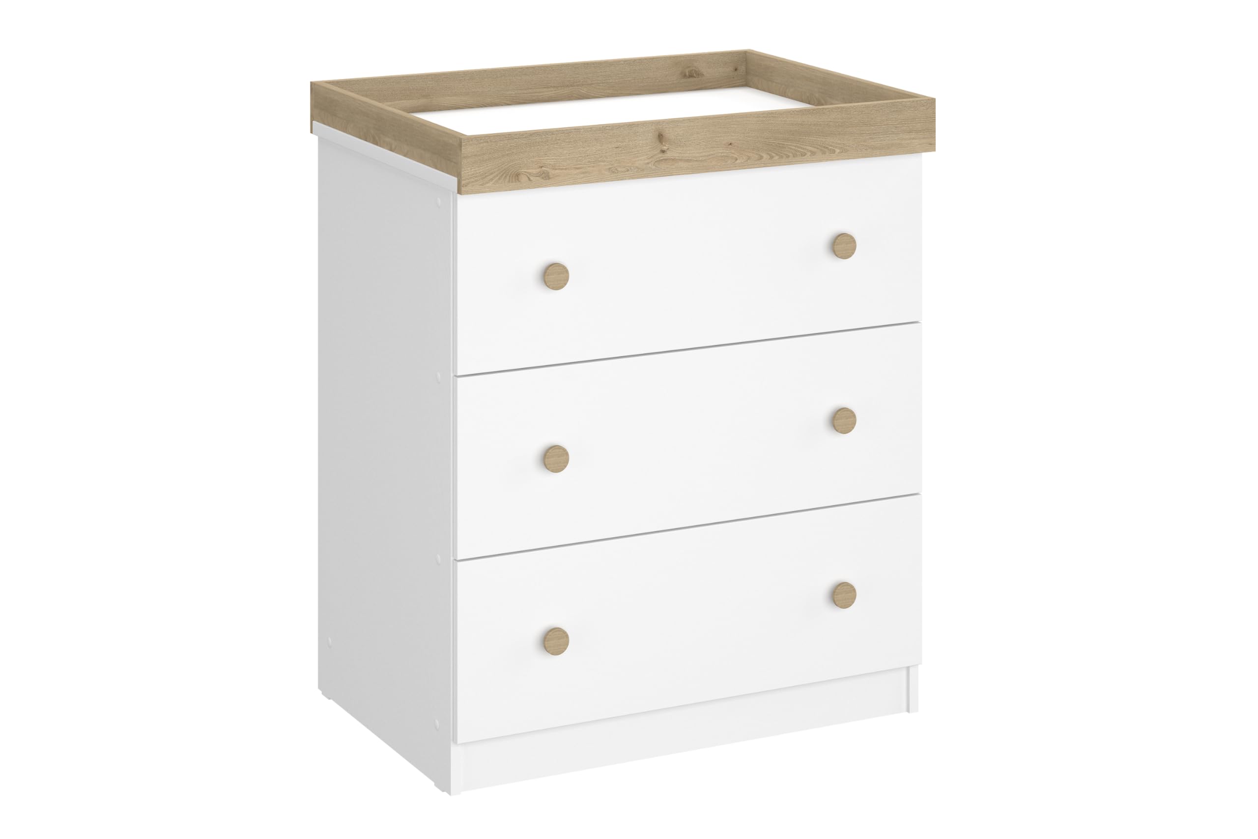 Tortora - Fasciatoio in legno laminato con superficie per il cambio del pannolino e 3 cassetti spaziosi. Disponibile in 3 diversi colori. Dimensioni LAP 80x89,5x53,2cm