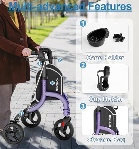 Image of HOMLAND Foldable 3 Wheel Walkers for Seniors, 10.4 lbs