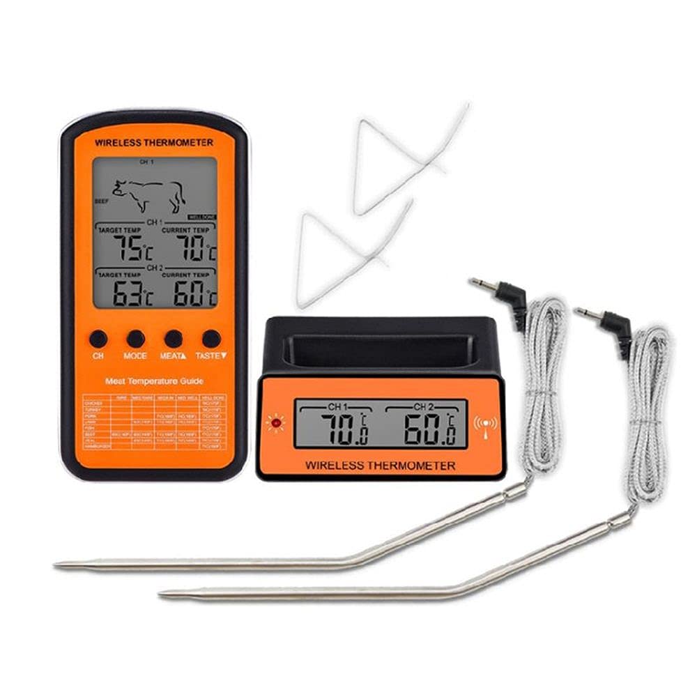 Medidor de temperatura de alimentos inalámbrico con pantalla LCD y sonda dual con 8 modos para horno de barbacoa