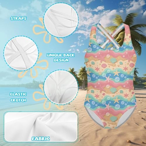 Image of Girls One Piece Swimsuit 3D Sequin Glitter Cross Back Quick Dry Sparkly Bathing Suit for Beach Pool 5-14Y