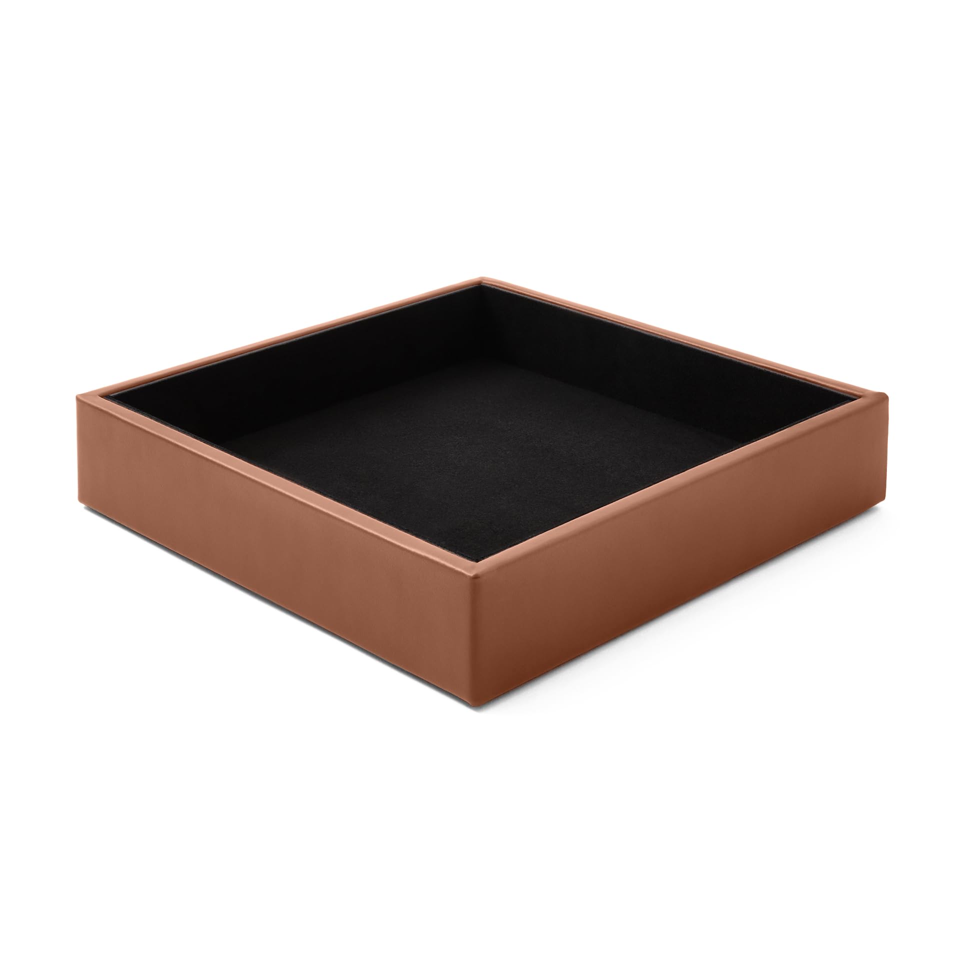 Eglooh - Minerva - Svuotatasche Design Moderno in Cuoio Marrone Arancione - Organizer da Scrivania, Vassoio Portaoggetti per Chiavi, Monete, Gioielli - cm 16,5 x 16,5 - Made in Italy