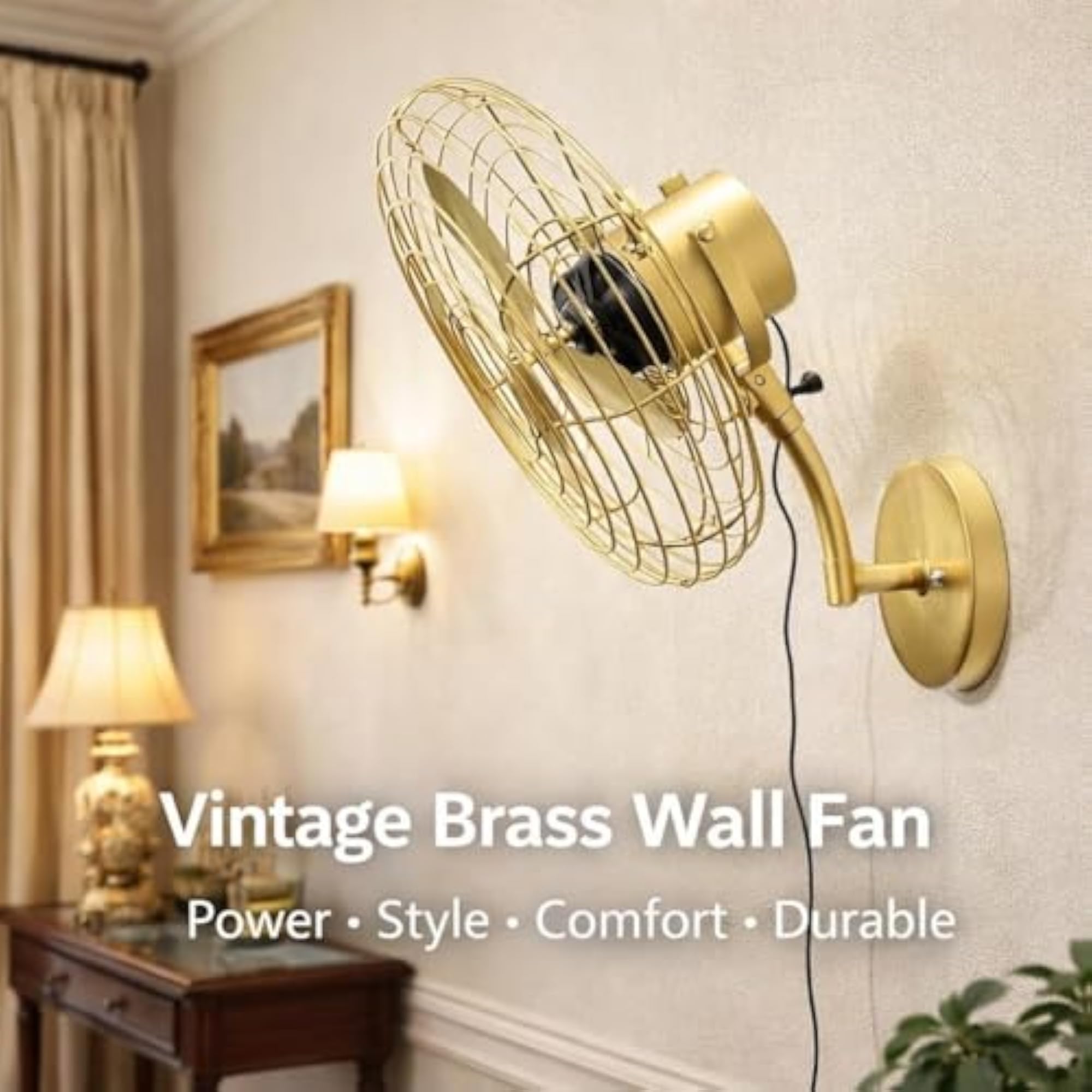 Antique Brass Finish Nautical Tripod Floor Fan