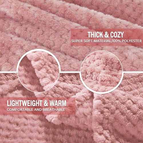 Exclusivo Mezcla Decke Kuscheldecke Flauschig Fleecedecke Wohndecke mit Waffelmuster, Leichte, Weiche und Warme Sofadecke Bettüberwurf, 130x170 cm Rosa