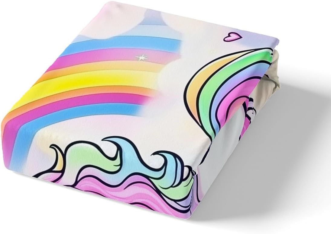 Cute Unicorn Duvet Cover Set Toddler Size,Rainbow Love Heart Colorful Clouds Bedding Set,Girls Women Room Decor,Cartoon Unicorn Animal Dreamy Comforter Cover,Pink Quilt Cover,1 Pillowcase(No Filler)