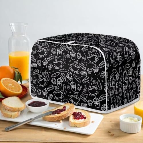 Image of Kitchen Toaster Dust Cover Bakeware Protector Compatible with 2 Slice Toaster Top Handle Design Heat-Resistant Dust Protection Anti-scratch, Coffee Bread Black