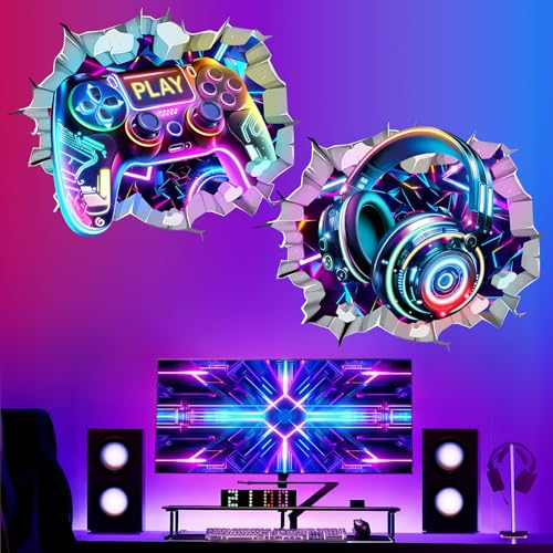 wondever Stickers Muraux 2 Pièces 3D Gamer Autocollants Muraux Mural Stickers Jeux Vidéo Jeu Contrôleur pour Chambre Ado Garçon Salle de Jeux Chambre...