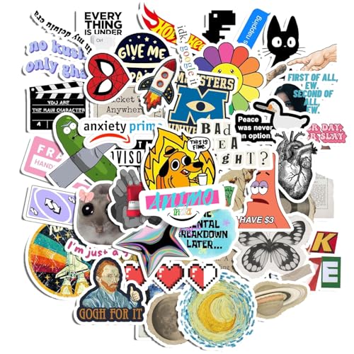 50pcs Aesthetic Sticker pack Perfect for wall art craft Laptop Computer Car Water Bottle Travel Case Guitar Luggage Motorbikes(Hd Colors,Water/Splash resistant, Non Residue Removal,) (50pcs Aesthetic)