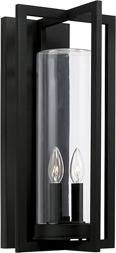 Capital Lighting 948221BK Kent - Farol de pared para exteriores con 2 luces en estilo minimalista, 20 pulgadas de alto y 9.5 pulgadas de ancho,