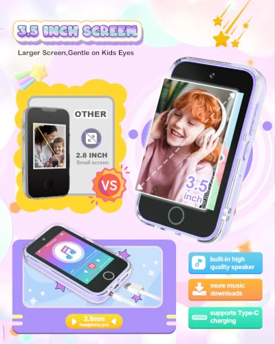 Image of Kids Phone Toy for Girls with Dual Camera,Music Player,Game,Purple | Preschool Learning Play Cell Phone Toy for Kids 3-5 Travel Trip Activity,Birthday Gift for Girls 3 4 5 6 7 8 Years Old