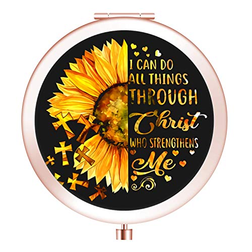 Imiao Makeup Mirror Rose Gold Compact Mirror Portable Hand Mirror Round Mini Pocket Mirror with 2 x 1x Magnification for Woman,Mother,Girls,Great Gift (Sun Flowers)