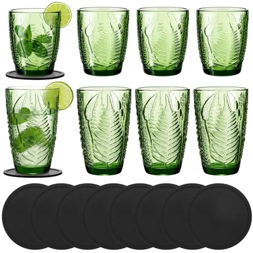 Ferrochef Green Drinking Glasses Set of 8 with Coasters 10
