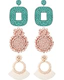 3 Pairs Statement Drop Beaded Earrings Handmade Tassel Fringe Dangle