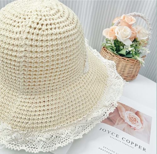 Gorro de paja para mujer con ala ancha y protección UV miniatura 6