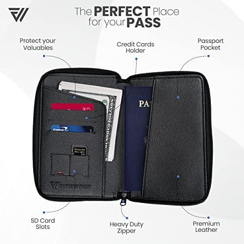 Rfid Blocking Passport Holder And Luggage Tag Set With Zipper Closure & Sim Pockets | Travel Wallet Organizer | Lightweight Pu Leather Travel Document Holder For Men & Women | Passport Wallet (Black) #TOP1