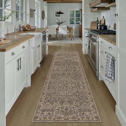 HUGEAR 2x8 Brown Vintage Floral Washable Runner Rug for Hallway