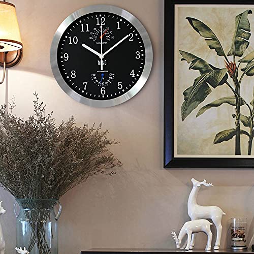 HITO 10 Inch Silent Wall Clock Battery Operated Non Ticking Glass Cover Silver Aluminum Frame, for Kitchen, Bedroom, Home Office, Living Room Decor (Black) by HITO - Used condition - Image 6