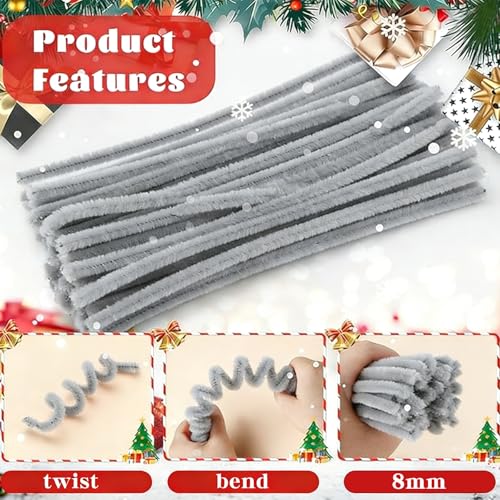 Image of 200PCS Gray Pipe Cleaners Craft Bulk,Arts Crafts,Sensory Toys,Chenille Stems Art Supplies for Projects Creative DIY Room Decor,Christmas Decorations,Fidget Toys for Ages 8-13,DIY Cute Grey Animals