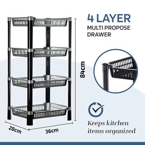 Image of Urbane Home Pack of 5 Multipurpose Kitchen Organizer /Storage Rack | 4-Layer Onion Stand for Kitchen | Vessels & Vegetable Organiser | Silver