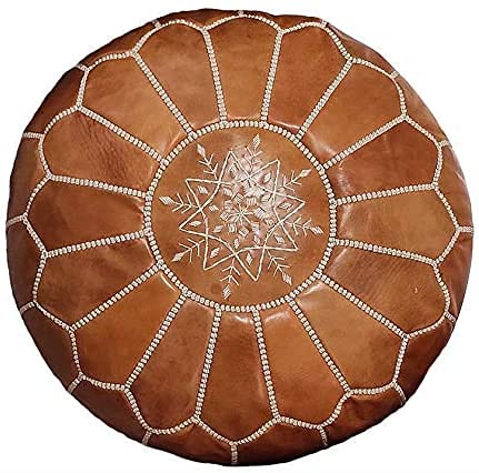 Artouarzazate Premium Moroccan Leather Pouf Cover, Ottoman Footstool Hassock 100% Real Natural Leather Pouffe, Home Gifts, Wedding Gifts, Foot Stool (Brown) #TOP3