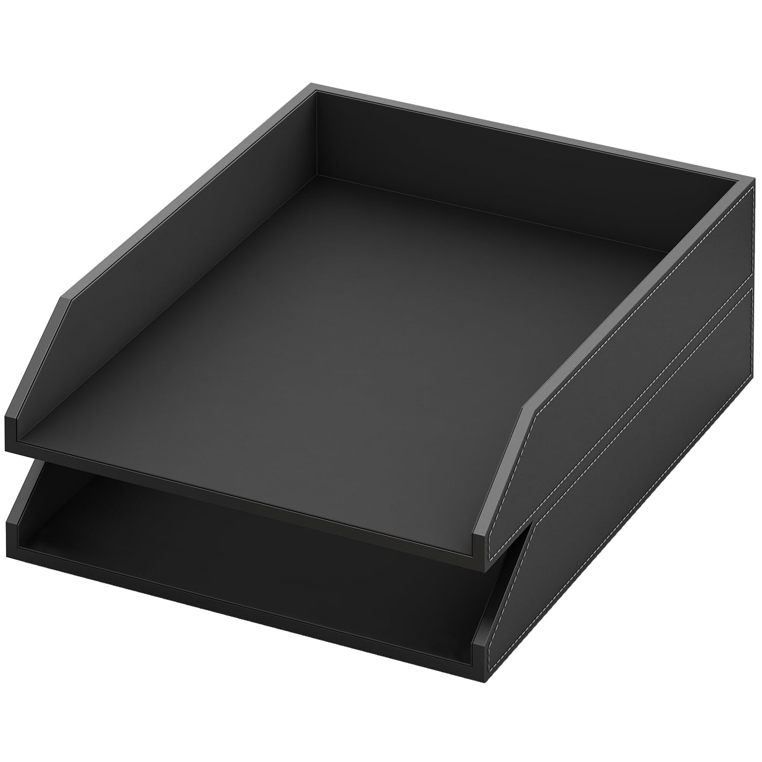 Hoopoton Leather Paper Organizer, 2-Tier Letter Size Tray, Office Desk Organizers and Accessories for Desktop, Office Supplies - Black, 2-Pack