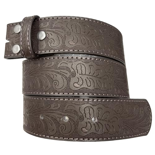 Image of BC Belts Western Leather Belt Strap - 1.5 inch Wide with Embossed Scrollwork Without Buckle for Men & Women, Cowboy /Cowgirl Style