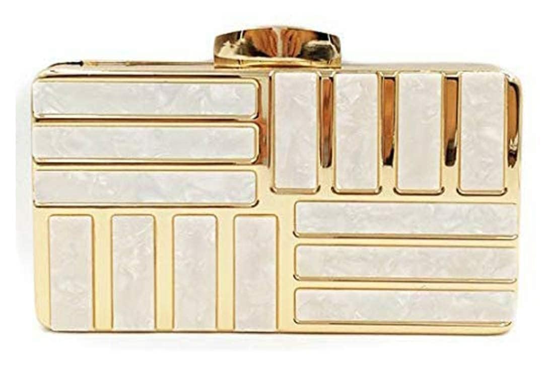 TOOBA Handicraft Beautiful Metallic Acrylic Box Clutch Bag Purse for Bridal, Casual, Wedding (Both Sides Exactly Same) (Acrylic-Metal-Beige) (B0DB8D4X67) Amazon Price History, Amazon Price Tracker