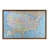 Wall Things Co. Large USA Push Pin Travel Map and Picture Frame, Mark Places Traveled, United States Magnetic Metal Poster, Political Antique Color, 24x16 Inches