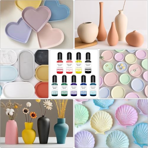 Altaroo 20 Stück Farbpigmente für Gießpulver 10ml, Farbe mit Rührstäbche, Plastic Dropper und Handschuhe, Farbe für Gießpulver Pigment auf Wasserbasis für Betonfarbe, Gips, Zementfarbe