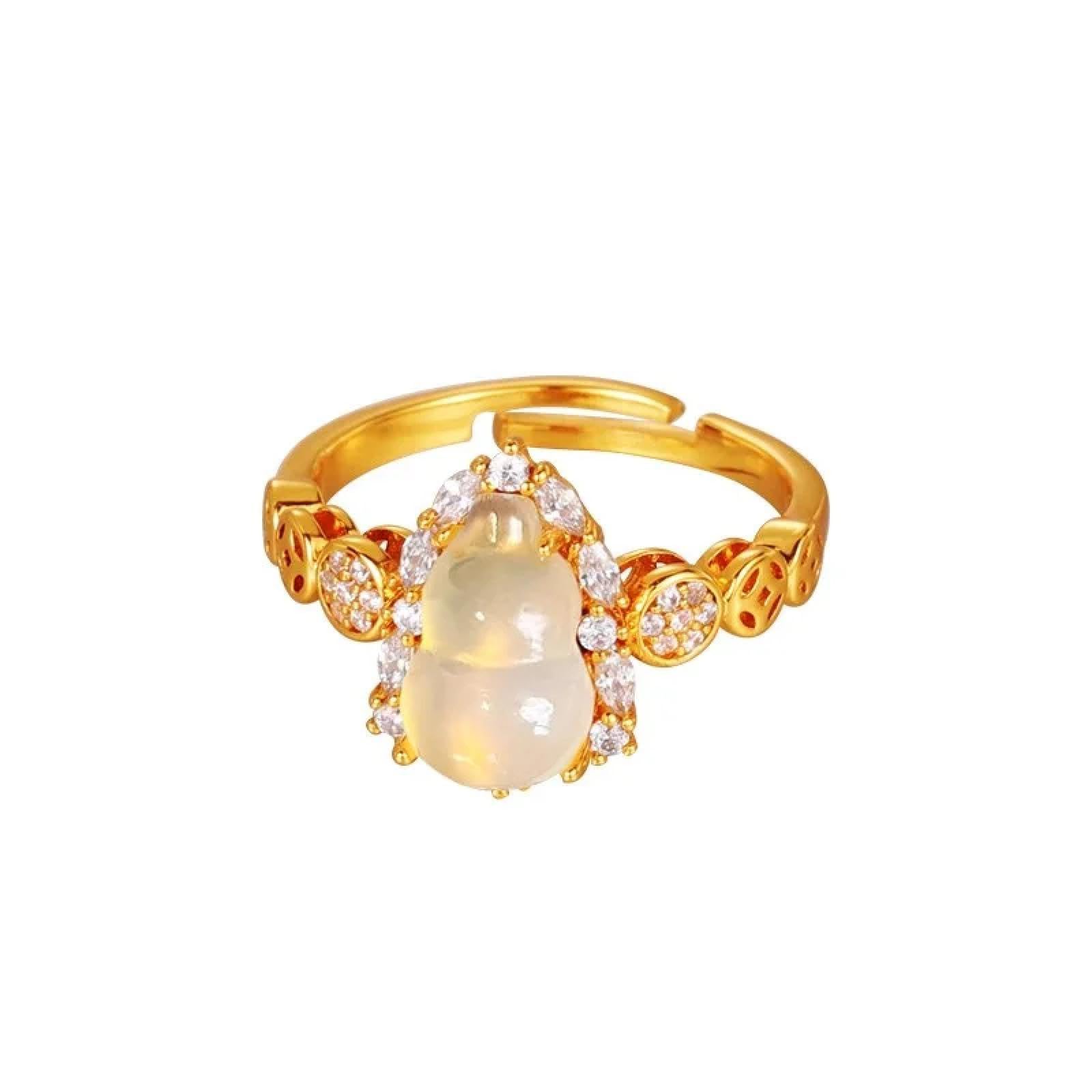 Ring Ringe Damen Bijouterie Herren Vintage Natürlicher Weißer Jade-Kürbis-Ring Mit Zarten, Modischen Eiernudeln Für Damen, All-Match-Schmuck