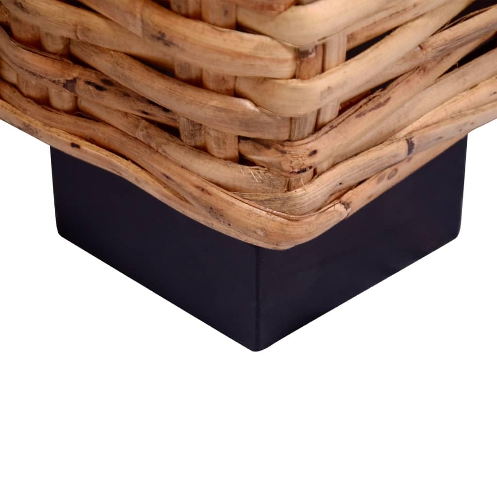 Divano da giardino 3 posti, in rattan naturale, telaio in legno di mango, cuscino bianco crema, 195 x 80 x 67 cm, resistente, facile da pulire, per giardino, terrazza, balcone