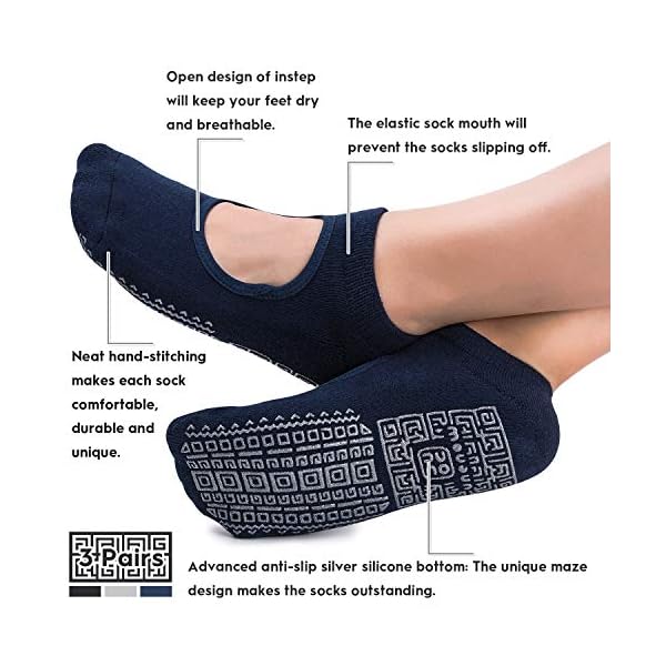 unenow Non Slip Grip Yoga Socks for Women with Cushion for Pilates, Barre, Dance