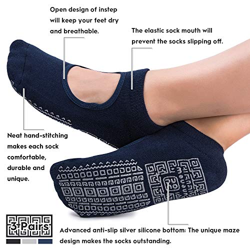 unenow Non Slip Grip Yoga Socks for Women with Cushion for Pilates, Barre, Home2