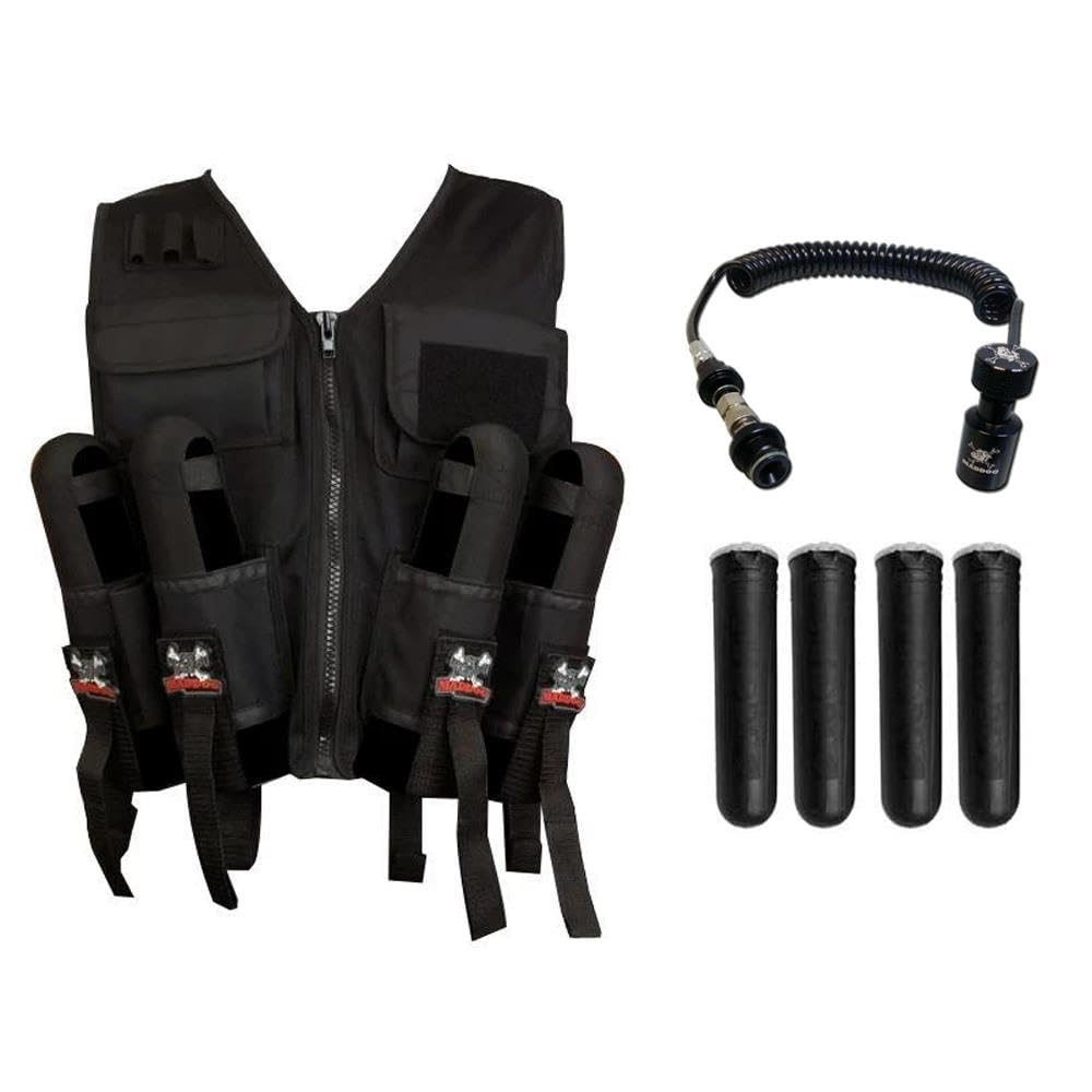 Maddog Tactical Sport Vest with Paintball Pods & Upgraded Slidecheck Remote Coil Paintball Gun Accessory Package | High Pressure Air (HPA) & CO2 Paintball Tank Compatible