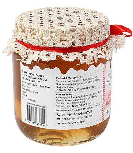 Image of Farm Naturelle Litchi Forest Flower Wild Honey 700gm + 75g Extra|100% Pure Honey | Raw & Unfiltered|Unprocessed|Lab Tested Honey In Glass Jar with Engraved Virgin Wooden Spoon