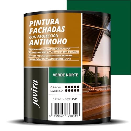 JOVIRA PINTURAS FACHADAS ANTIMOHO. Repelente al agua impermeable y fisuras. 750 Mililitros Verde Norte