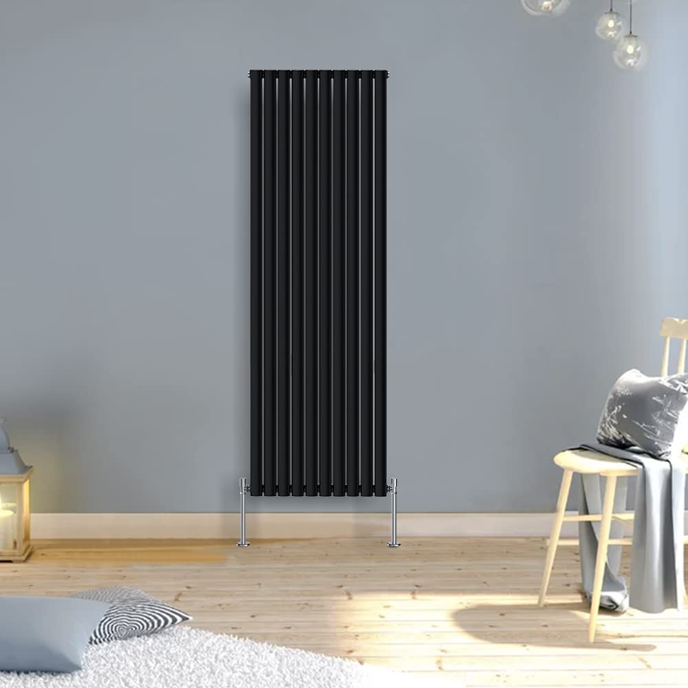 Warmehaus Black Designer Radiator Vertical Oval Column Single Panel Rad 1800x590mm โ image 1