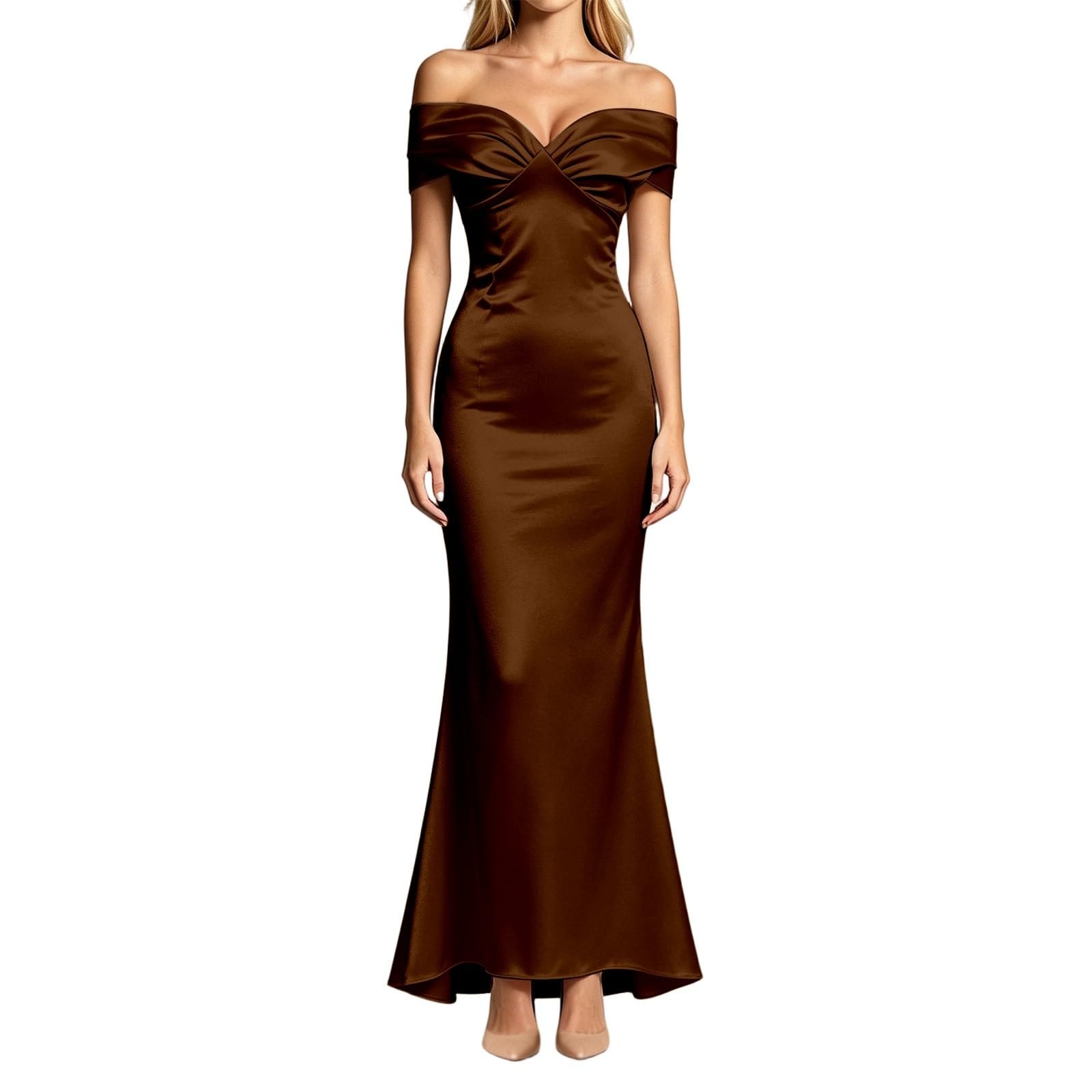 Abito da Sera Formale, Elegante Abito Lungo in Raso, Abito da Festa con Spalle Scoperte