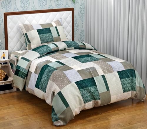 Image of Trance Home Linen 100% Cotton Printed Zippered Single Size Duvet Cover | Blanket /Quilt /Comforter /Razai Cover (60 x 92 Inch | Abstract Green)
