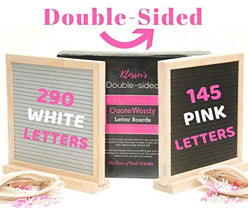 Felt Board Double Sided with Letters. Black and Grey Felt Letter Board with Letters. Felt Letter Board 10X10 with Stand. Pink and White Letters. Perfect as a Signboard for Love Messages by Klossers