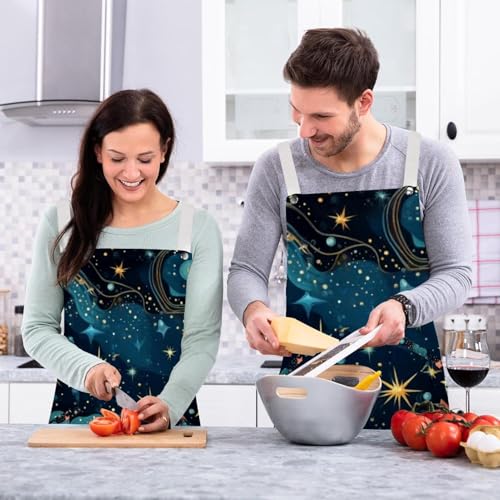 Tablier de cuisine haut de gamme en lin imprimé constellation céleste - 6