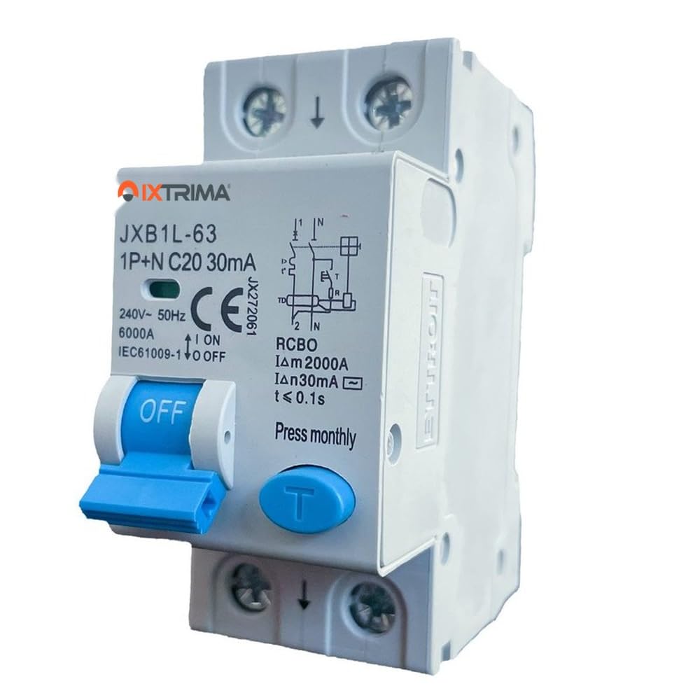 Interruttore Magnetotermico Differenziale 1P+N 20A 30mA 220V-6KA 2 moduli 30mA per Guida DIN - Protezione Circuiti e Sicurezza Impianti