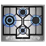 Gas Hob 4 Burners, 60cm Built-in Stainless Steel Cooktop, NG/LPG Convertible Propane Gas Stove with Flame Failure Thermocouple Protection, 8800W High Power