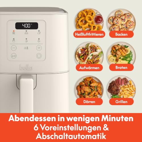 bella Slim 3,8-L-Heißluftfritteuse, Fits-anywhere™, EverGood™ Keramik-Antihaftbeschichtung, 6 Garprogramme, einstellbare Temperatur… – Ansicht 6