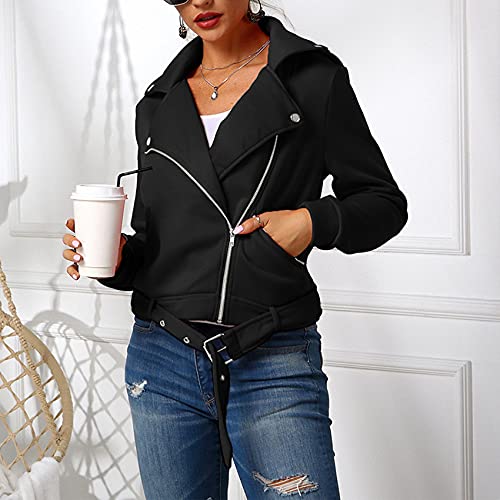 BDCUYAHSKL Herfst En Winter Dames Casual Mode Revers Effen Kleur Rits Lange Mouwen Jas Motorfiets Wind Korte Jas Jas… - Image 4